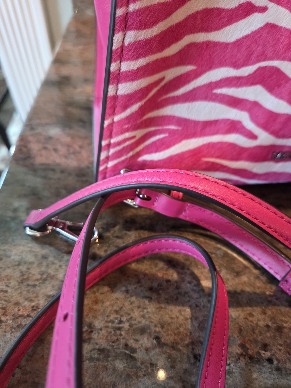 Michael Kors Hot Pink Zebra Print Calf Hair Mini Satchel with Wristlet - Picture 4 of 12